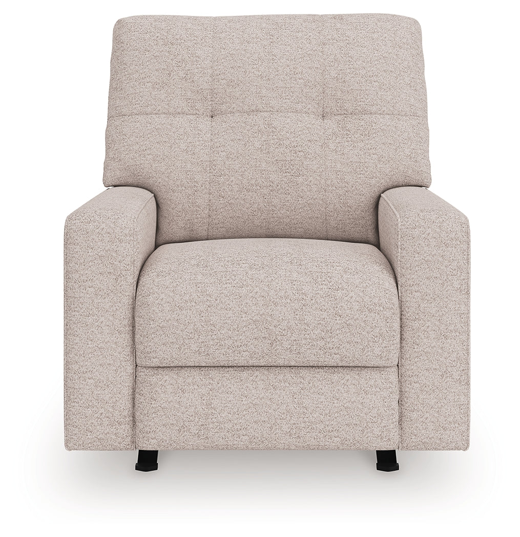 Larimer Stone Chenille Recliner head on side view