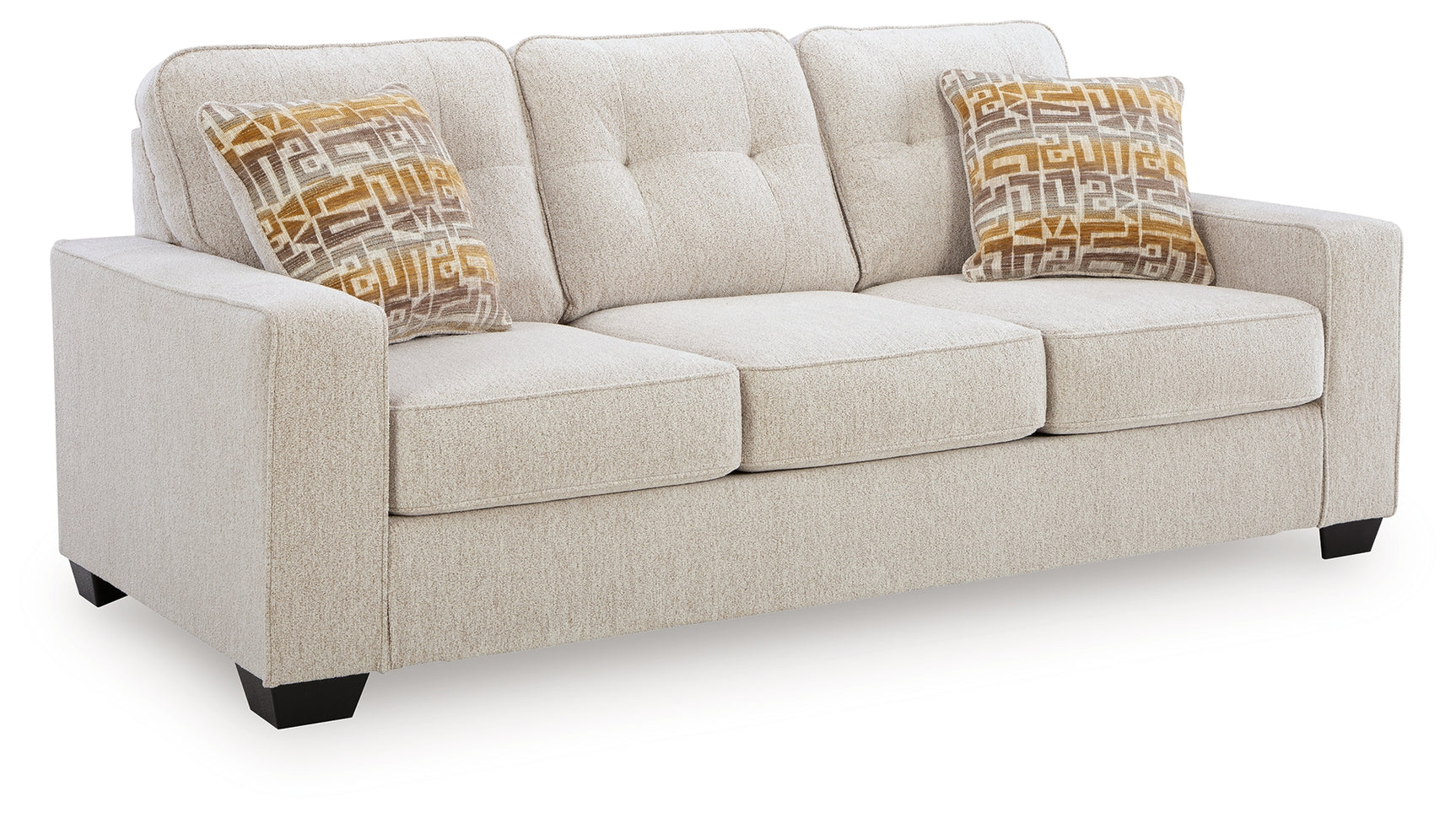 Close-up detail of sofa's armrest and fabric