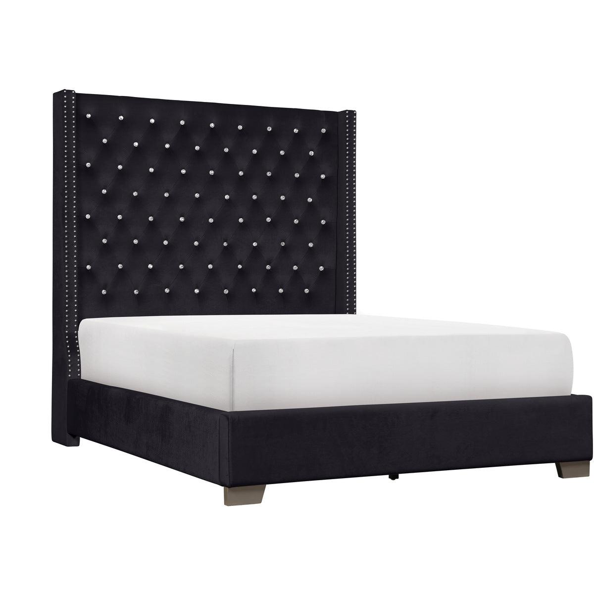 Jacklyn Queen Panel Bed showcasing black upholstery