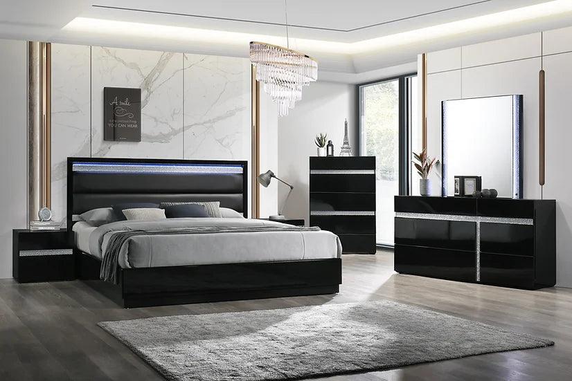 San Marino Black Modern Contemporary Sleek Wood and Engineered Wood 2-Drawers Nightstand