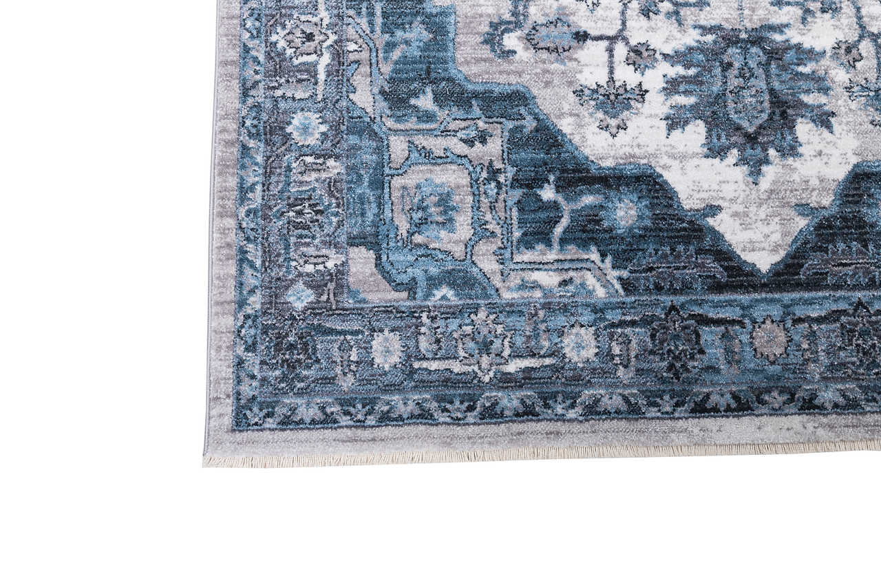 Top view of Ashton Glacier teal and blue medium rug 5x7
