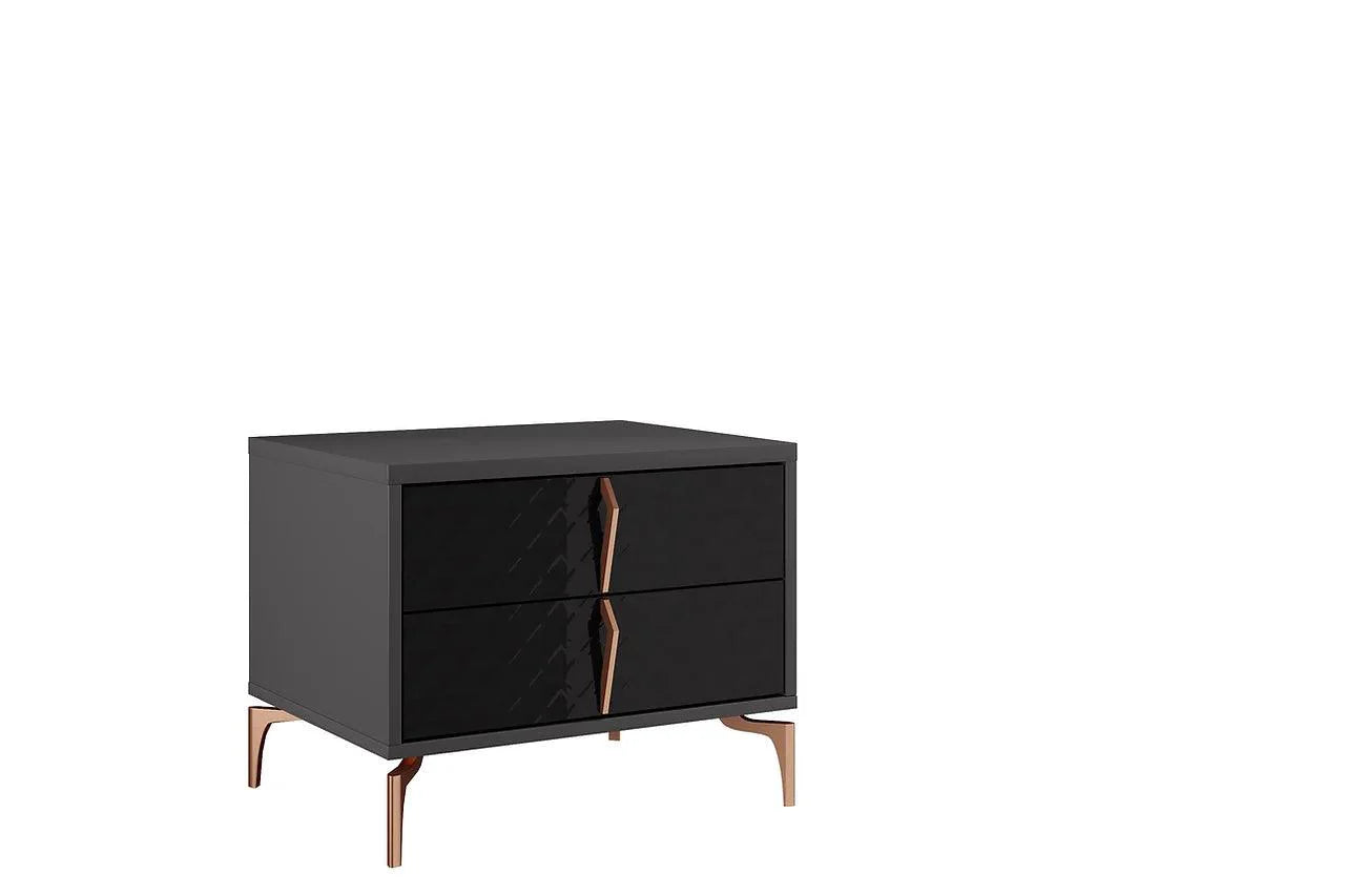 main view of Osiris Black Gray LED Panel Bedroom Set showing nightstand and bed