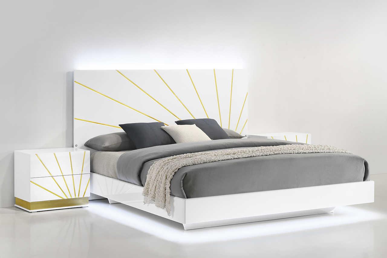 Safa White/Gold Modern Contemporary High Gloss Lacquer Solid Wood 2-Drawers Nightstand - Ella Furniture