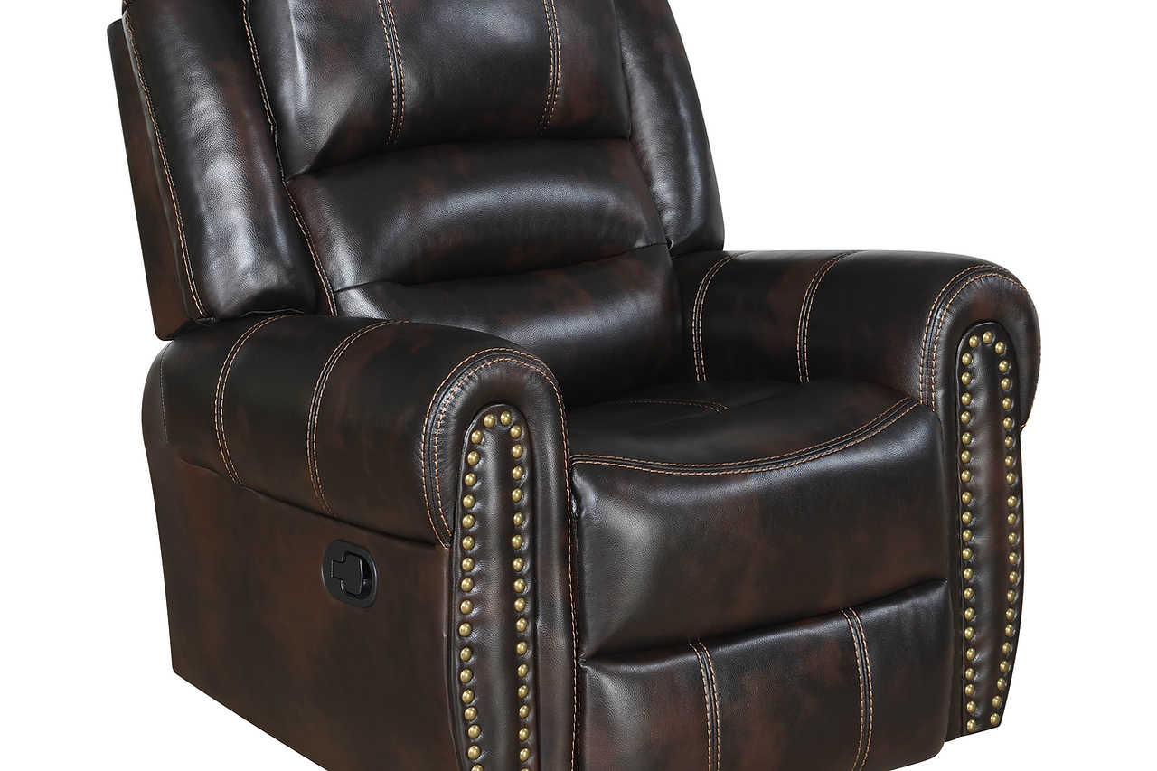 Houston II Brown Leather Air Recliner close-up of upholstery and armrest