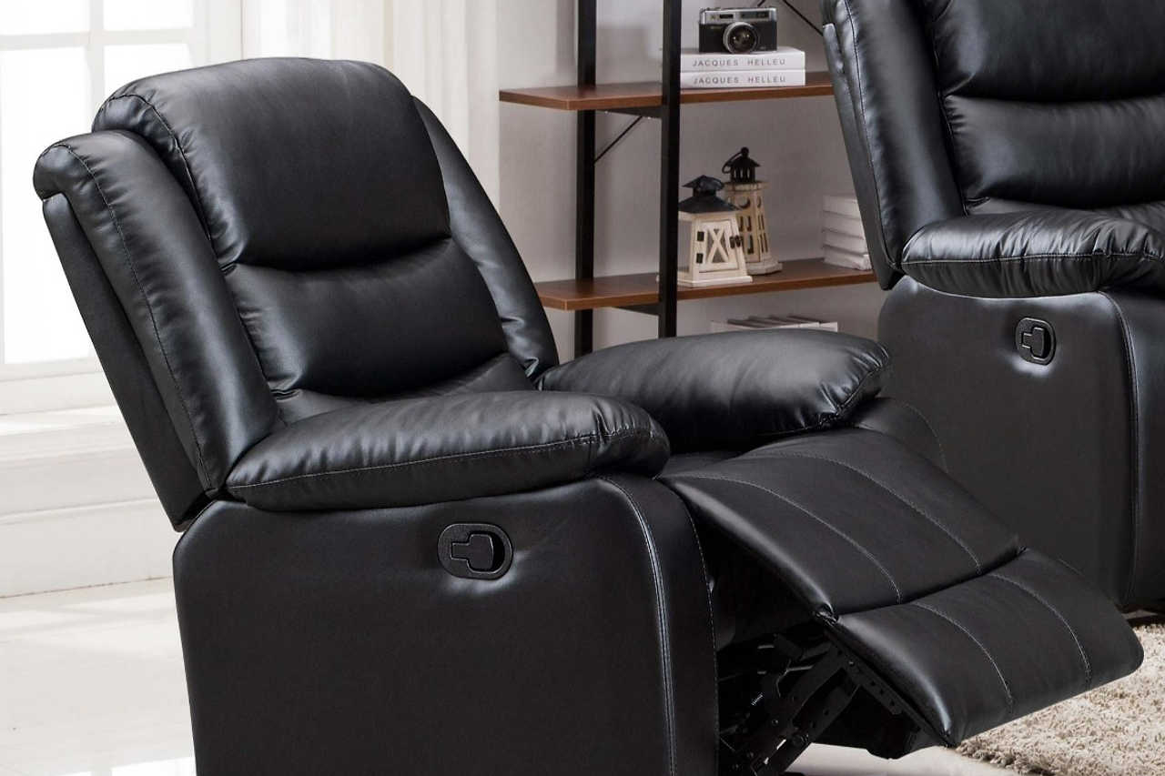 Black PU rocker recliner angled view