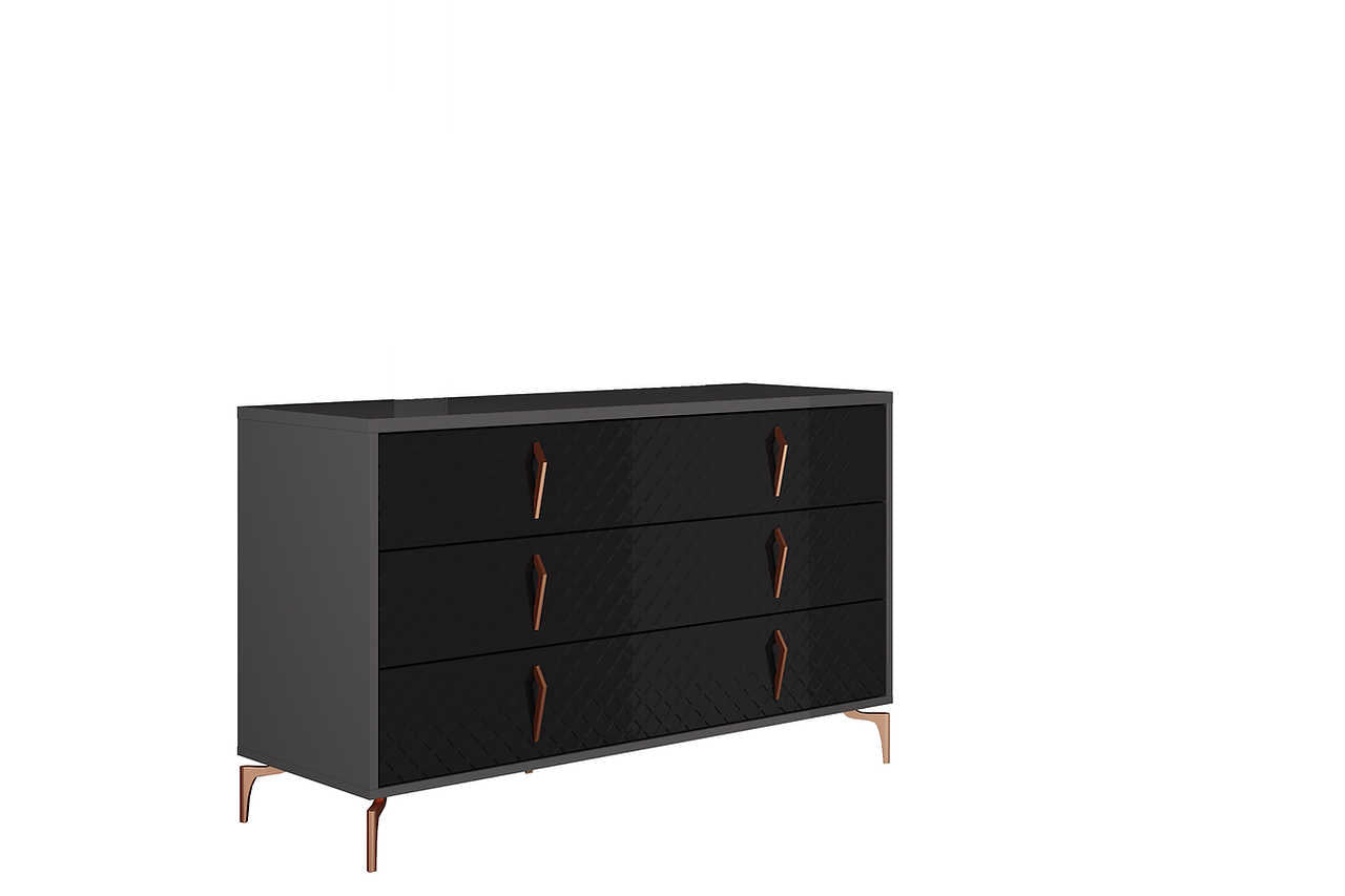 Osiris Black Nightstand positioned in a bedroom setting