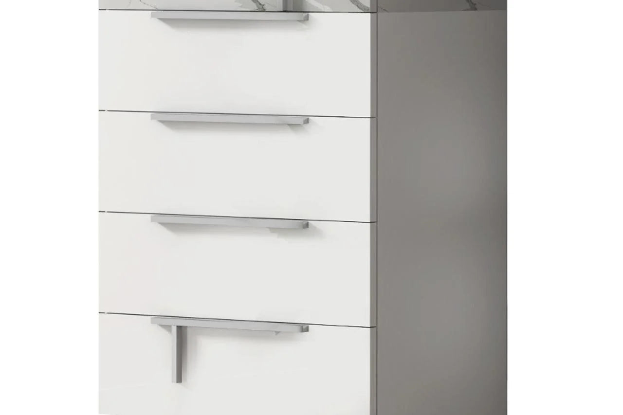 Front view of Sunset White Gray contemporary 5-drawer chest with marble top