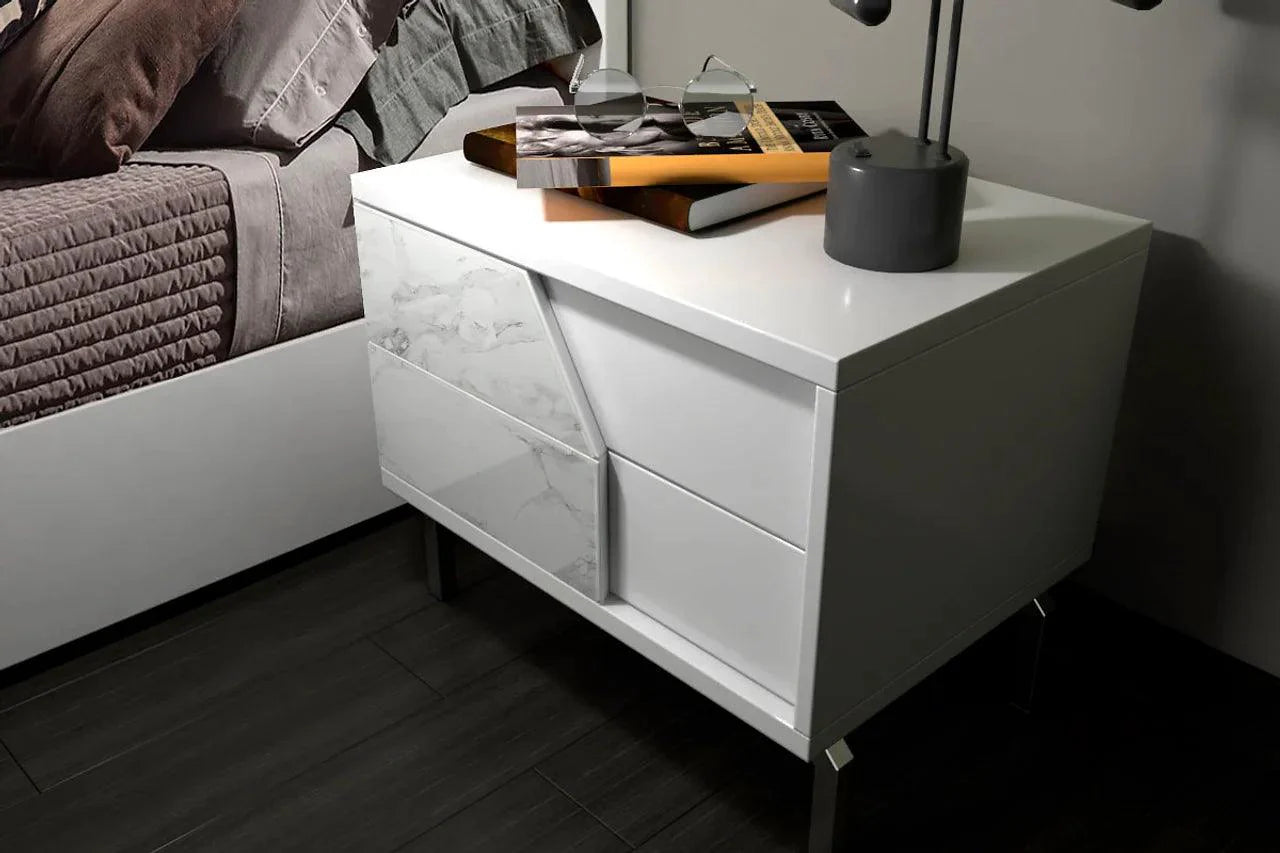 Close-up main view of Sofia White LED Panel Bedroom Set bed with lighting