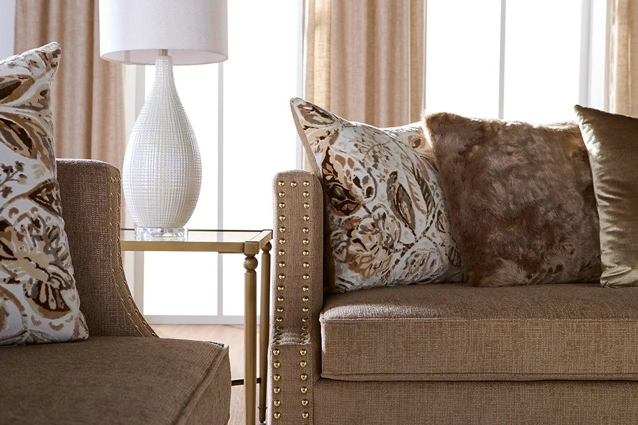 Alternate front view of Simone Flax Brown Fabric Sofa and Loveseat set