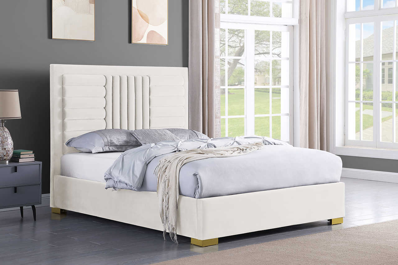 Anita Ivory Upholstered Panel Queen Bed side angle