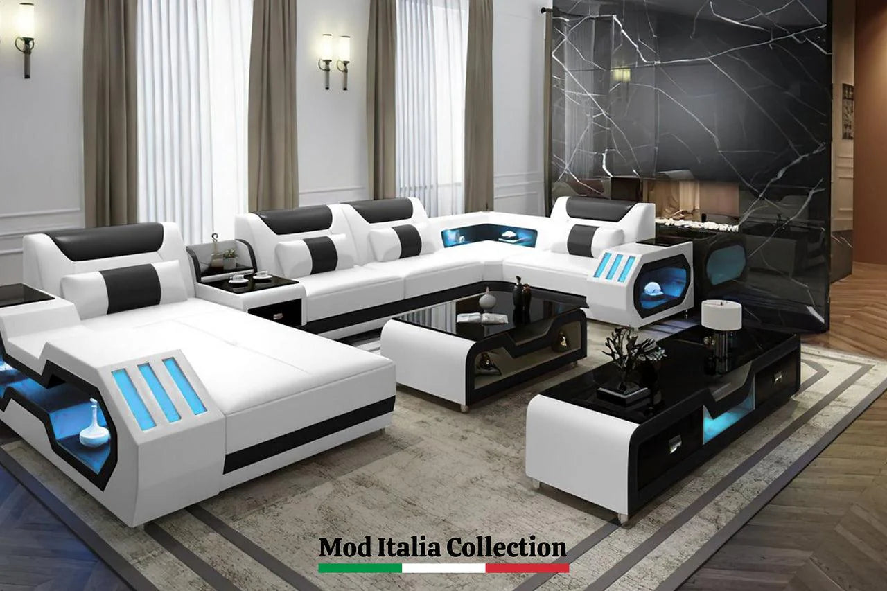 Matrix White/Black Modern Contemporary Wood, Engineered Wood Faux Leather Sectional - Ella Furniture