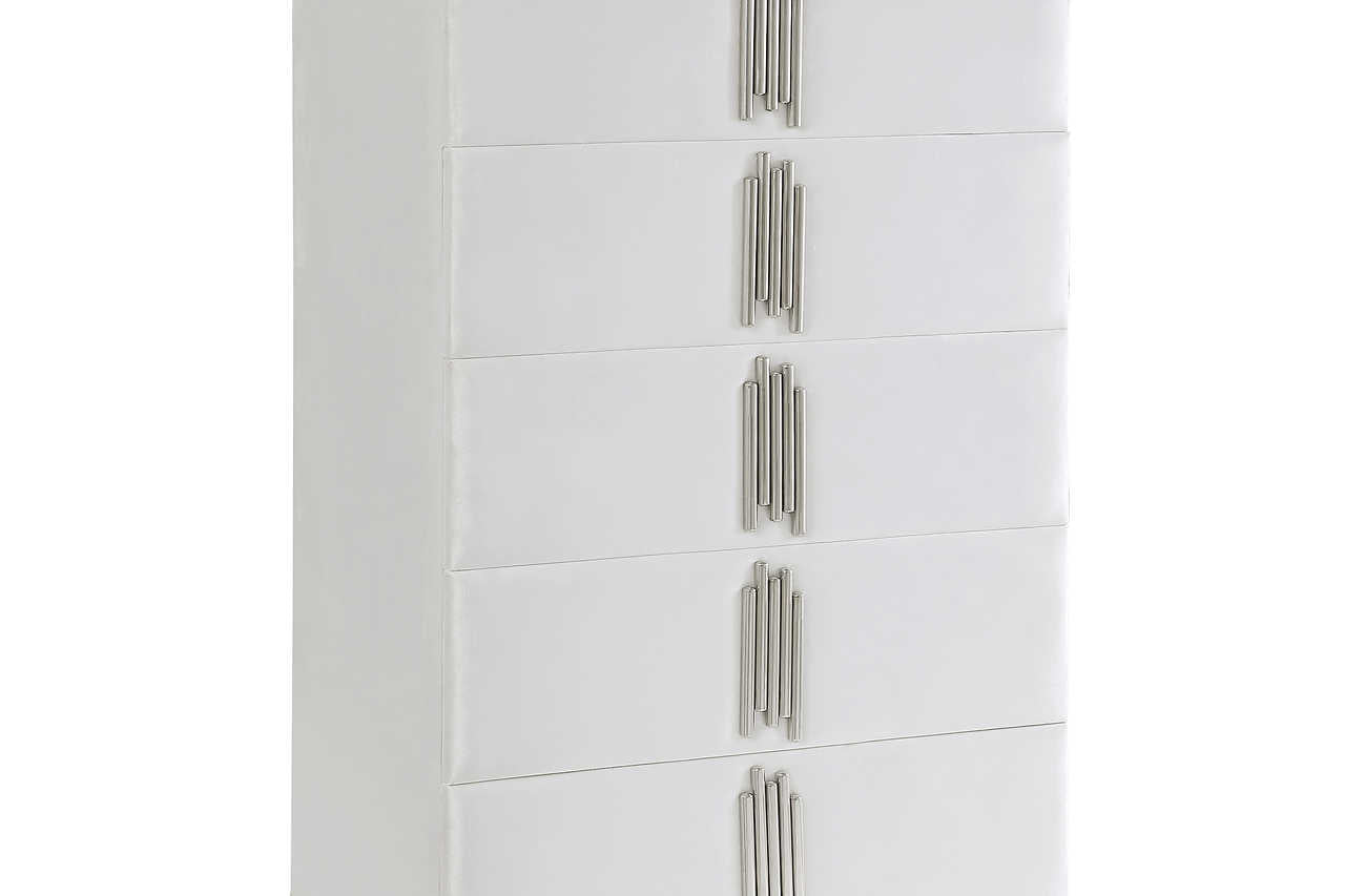 Bedroom view of Token White Upholstered Panel Bedroom Set bed