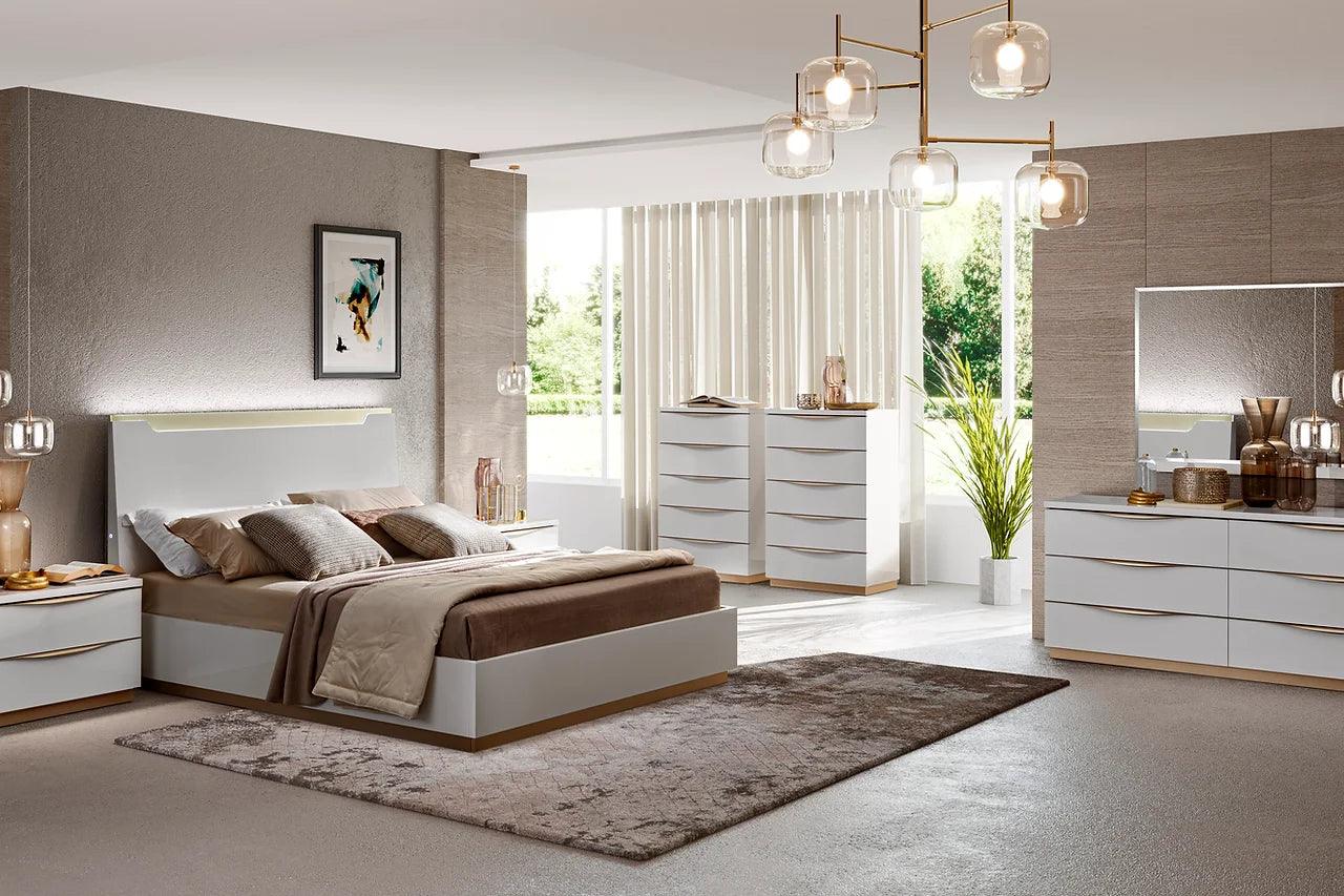 Kharma White Modern Contemporary High Gloss Lacquer Solid Wood 2-Drawers Nightstand - Ella Furniture