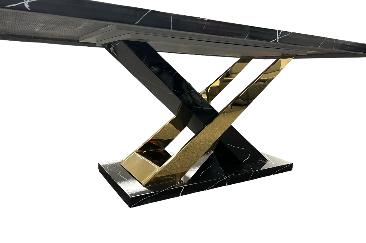 Havana black and gold dining chairs paired with Viva table