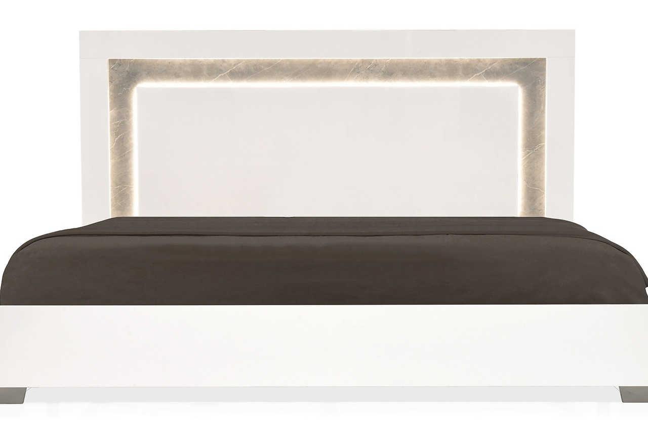 Mara White Nightstand drawer opened illustrating storage space