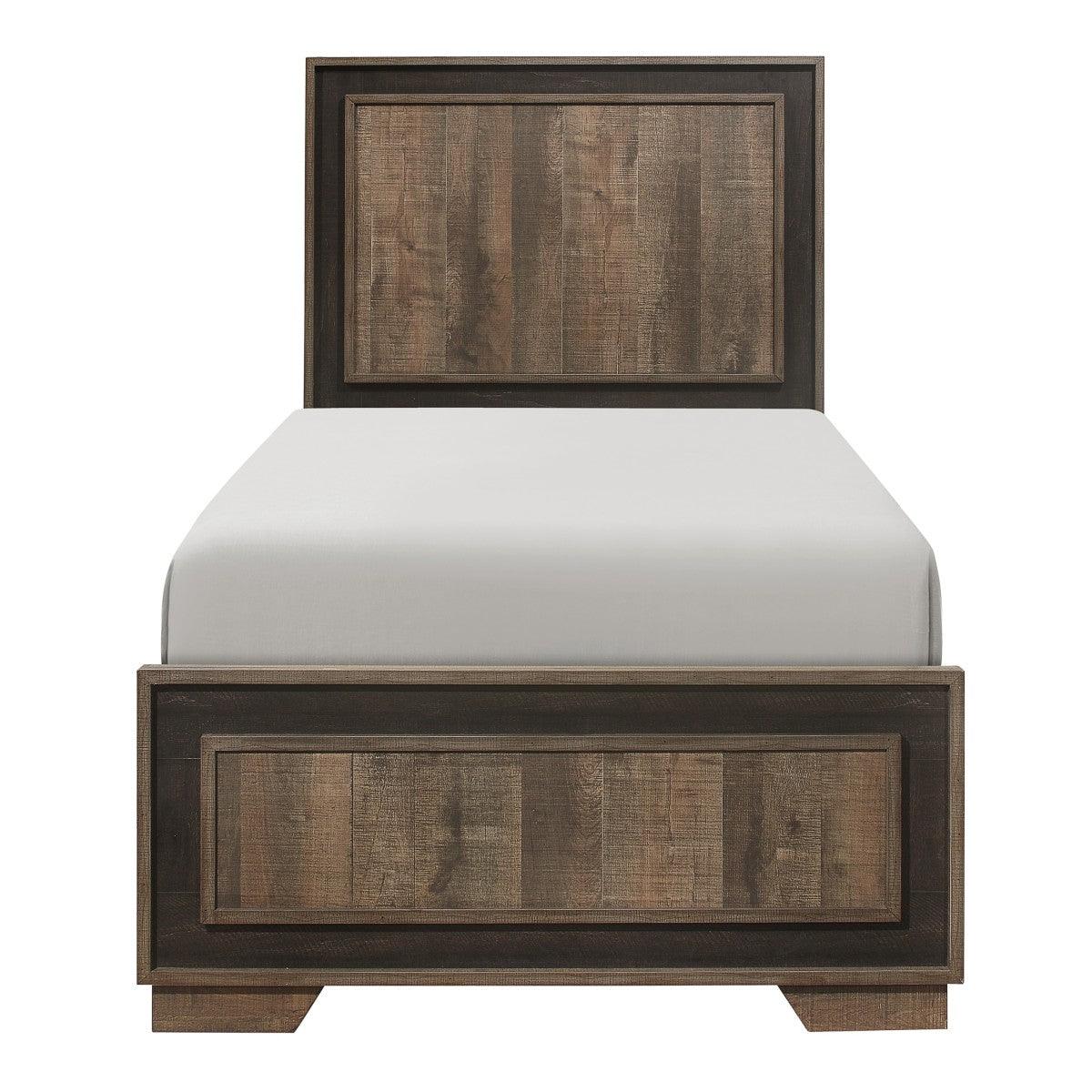 Ellendale Rustic Mahogany and Dark Ebony Youth Twin Panel Bed angled view