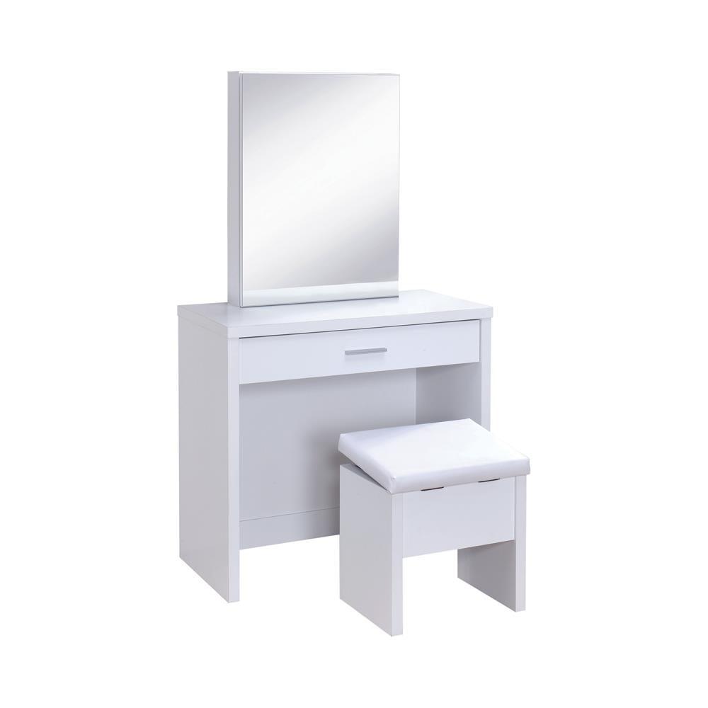 Lift-top upholstered storage stool from Harvey Vanity Set