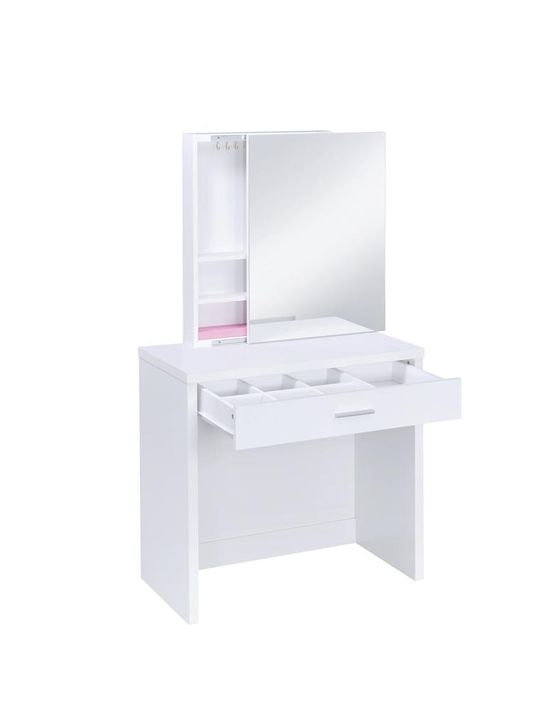 White contemporary vanity table front view
