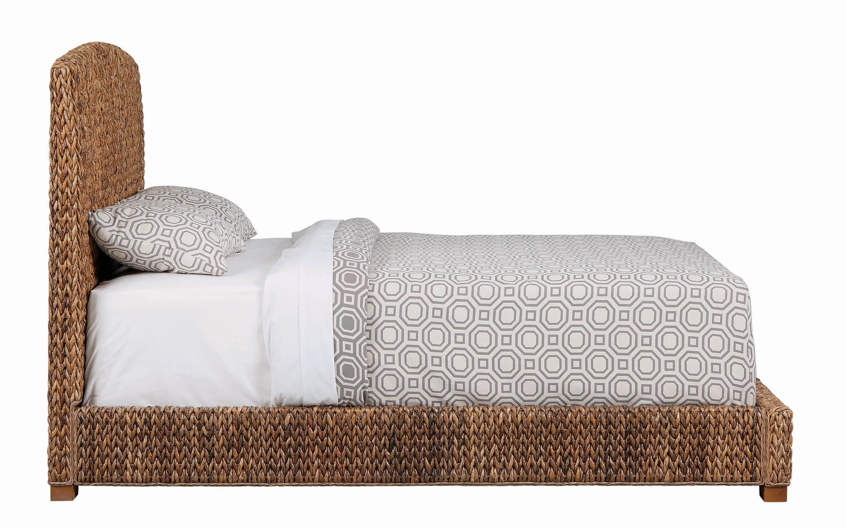 Full view of Laughton King Bed with amber finish and mahogany frame