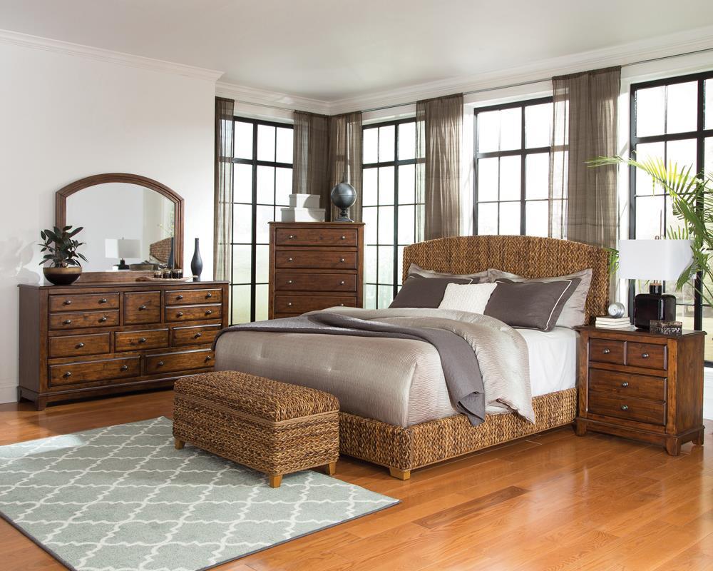 Side angle of Laughton King Bed showing banana leaf detail