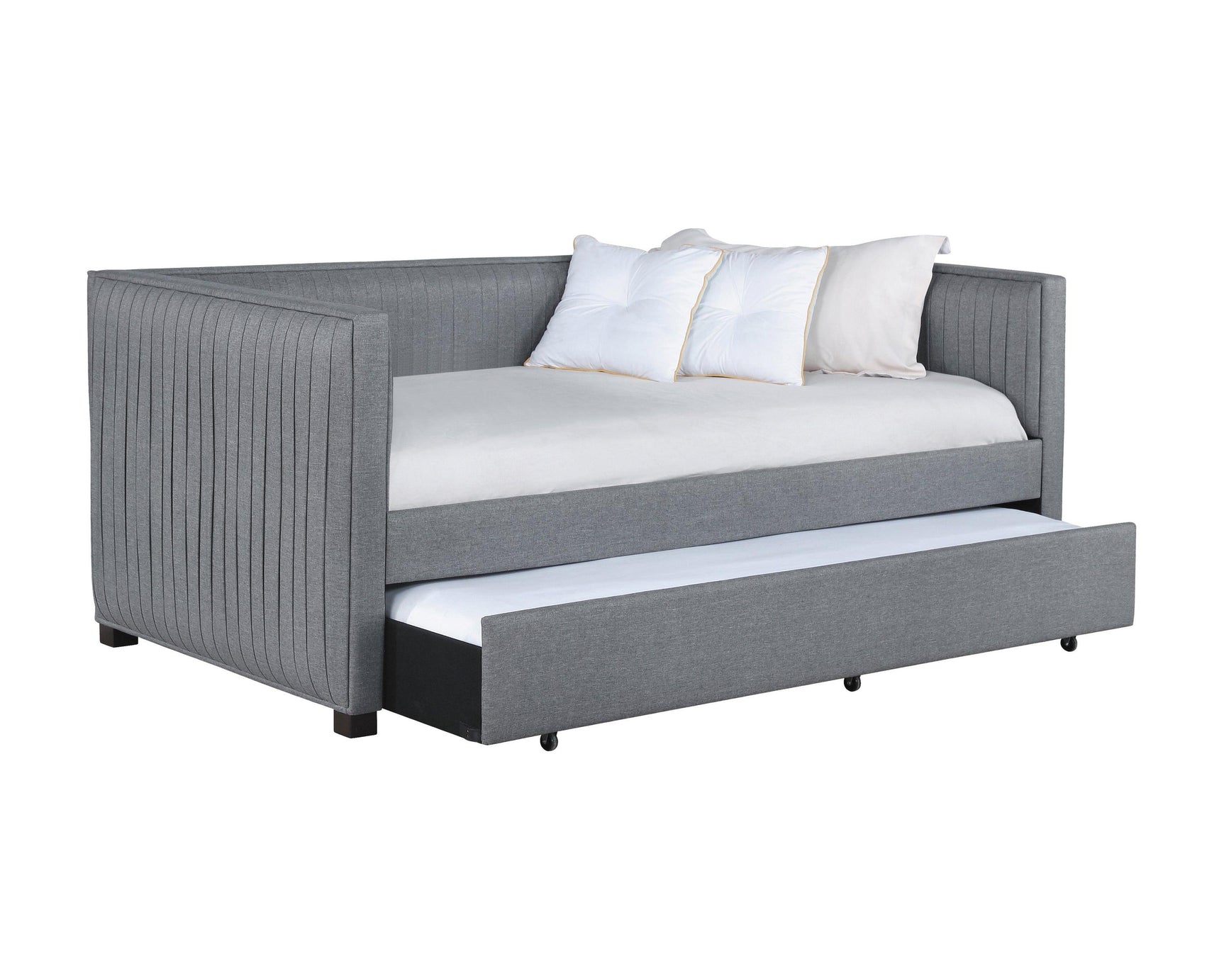 Brodie Grey Upholstered Twin Daybed with Trundle side angle