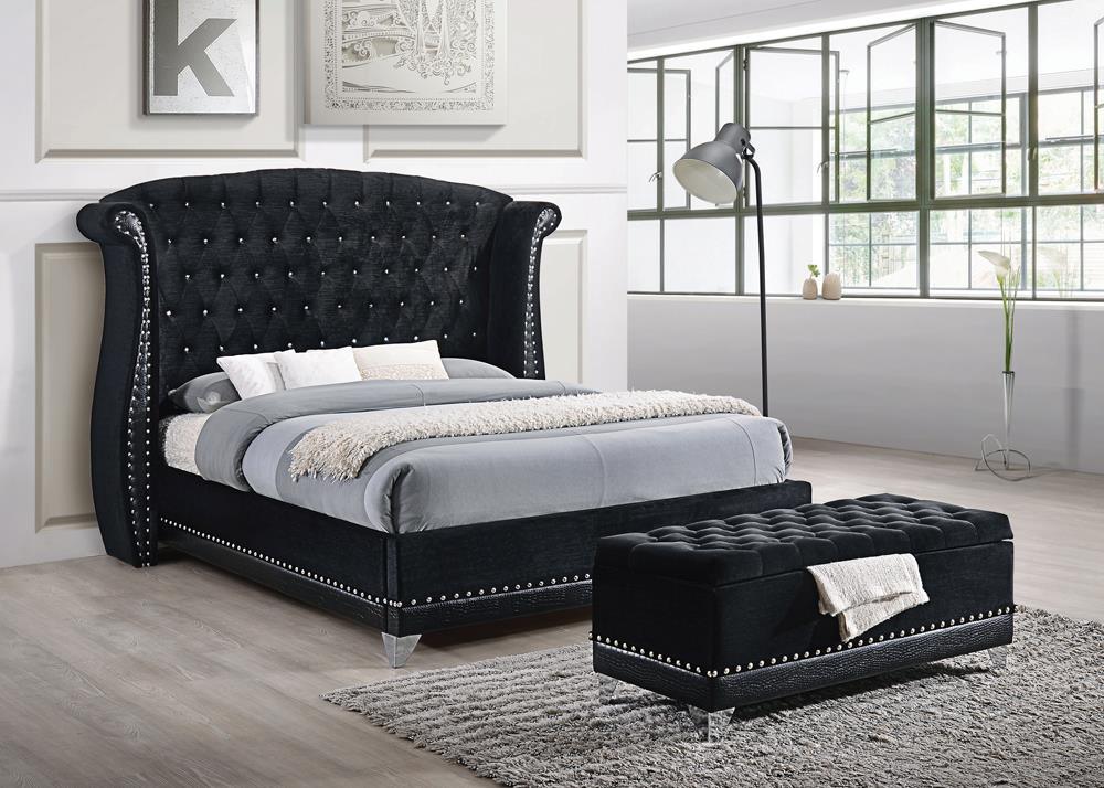 Barzini Eastern King Tufted Upholstered Bed Black side angle