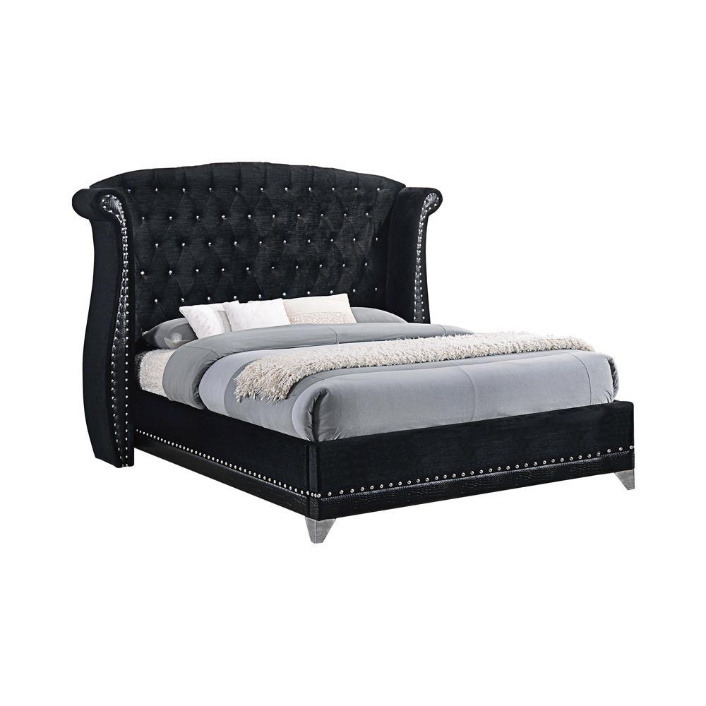 Barzini Queen Tufted Upholstered Bed Black front view at Decor Furniture