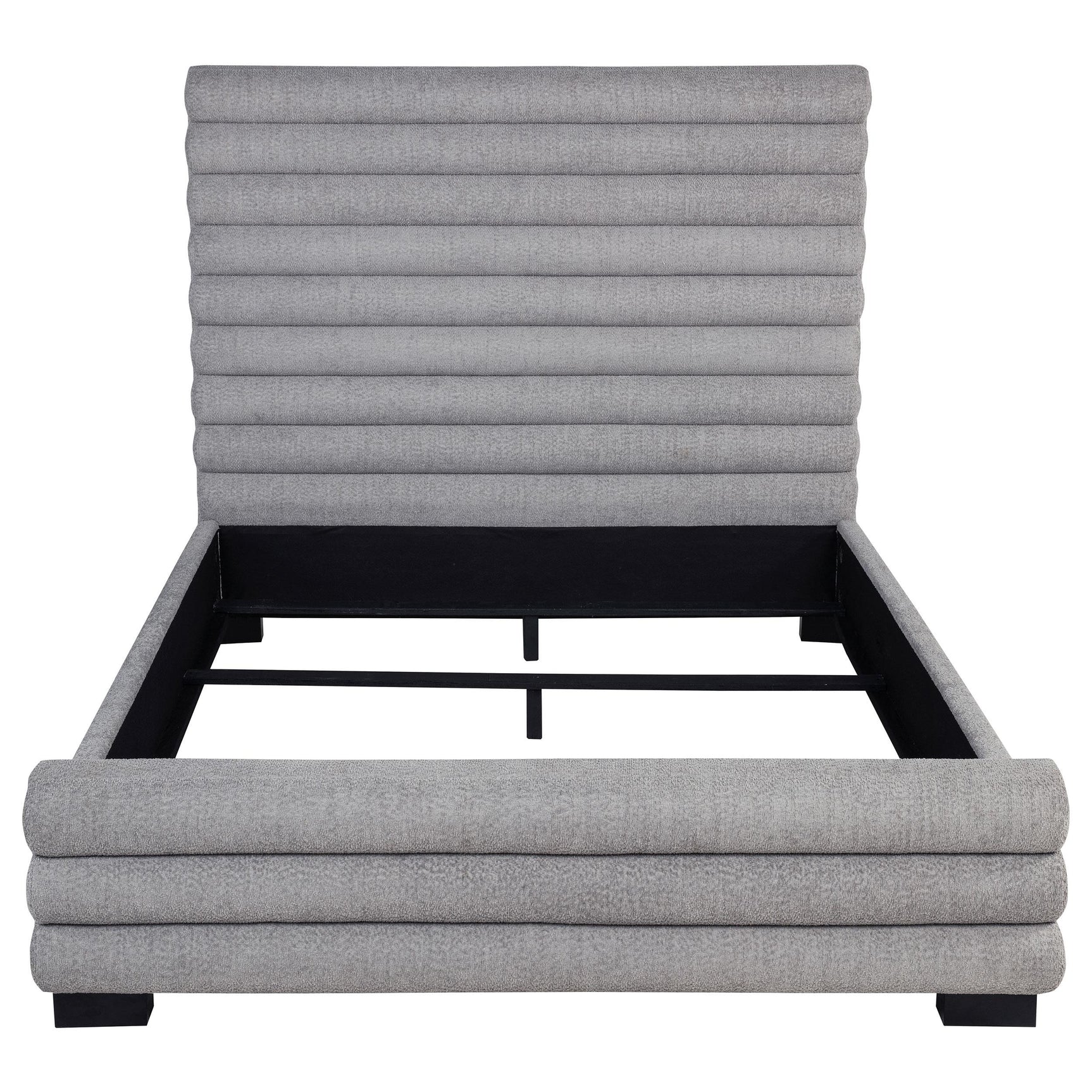 Black-finished supportive legs of Patricia queen bed