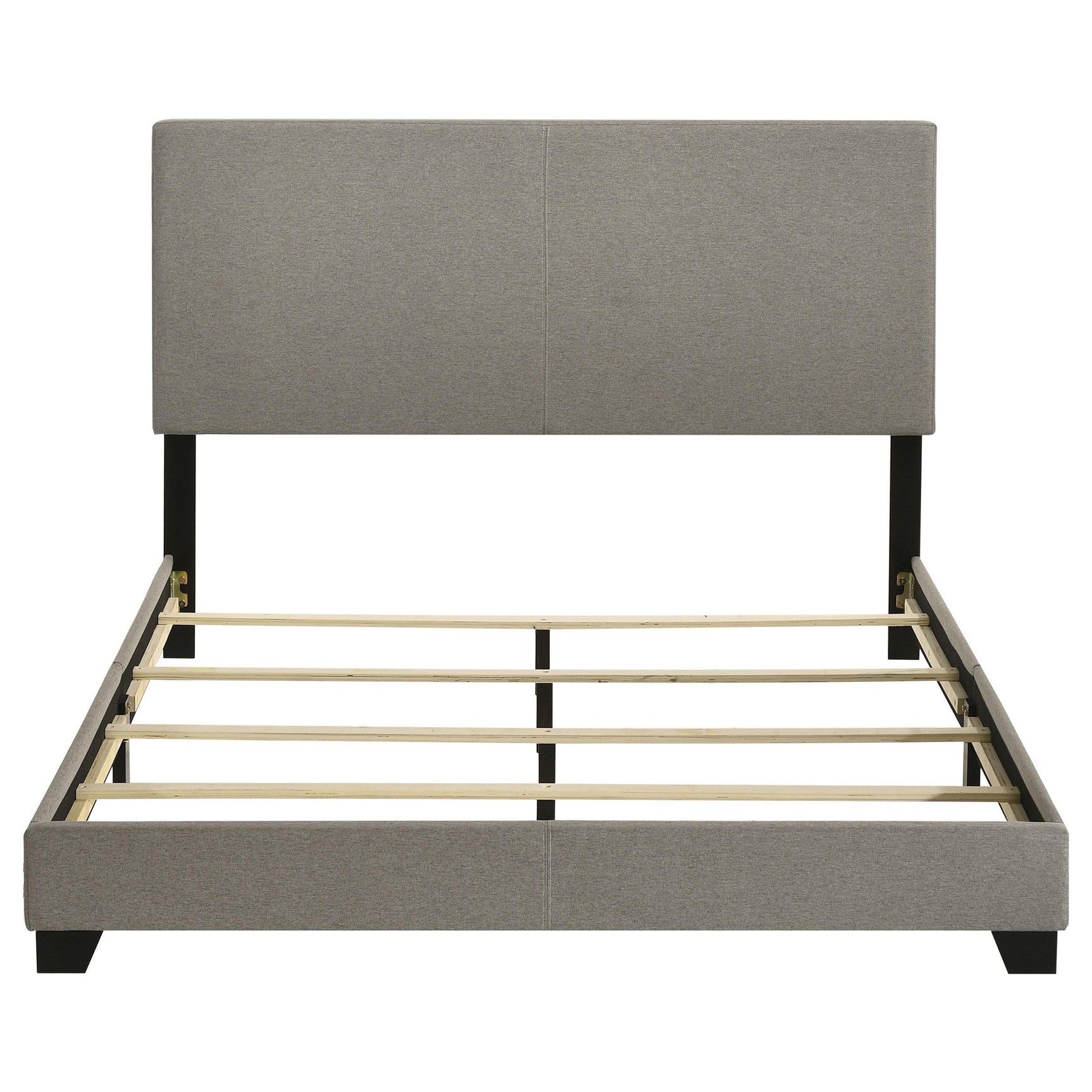 View of solid black wood legs on Dorian queen bed