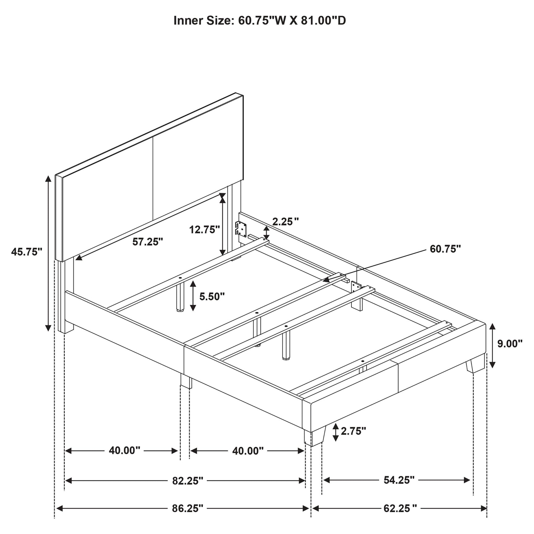 Top angle view of Dorian queen upholstered bed