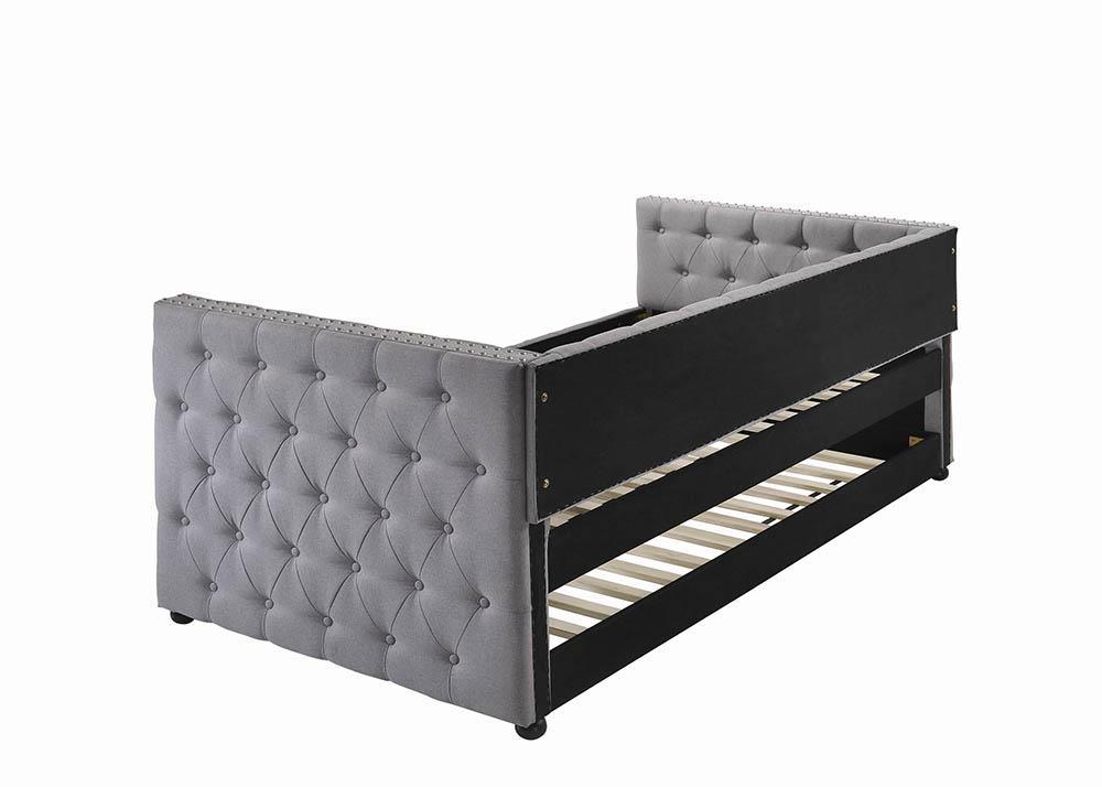 Mockern daybed showing metal frame and fabric upholstery detail