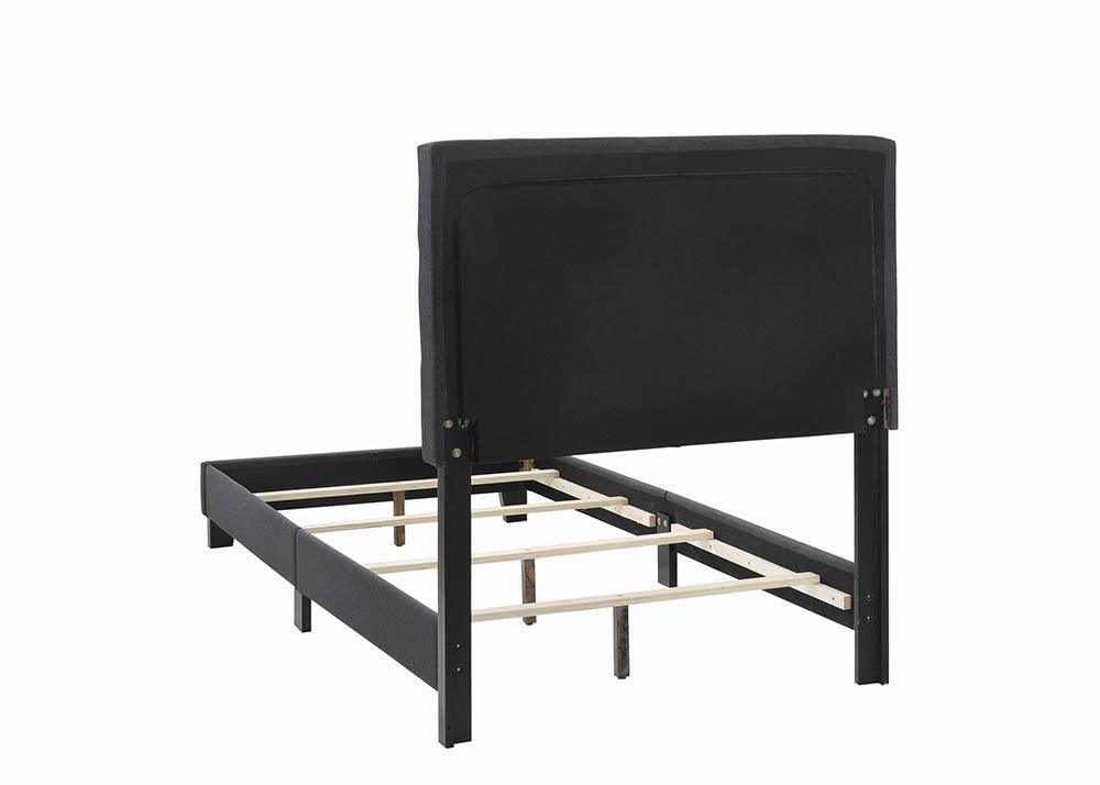 Mapes Tufted Upholstered Charcoal Twin Bed full view in bedroom setting