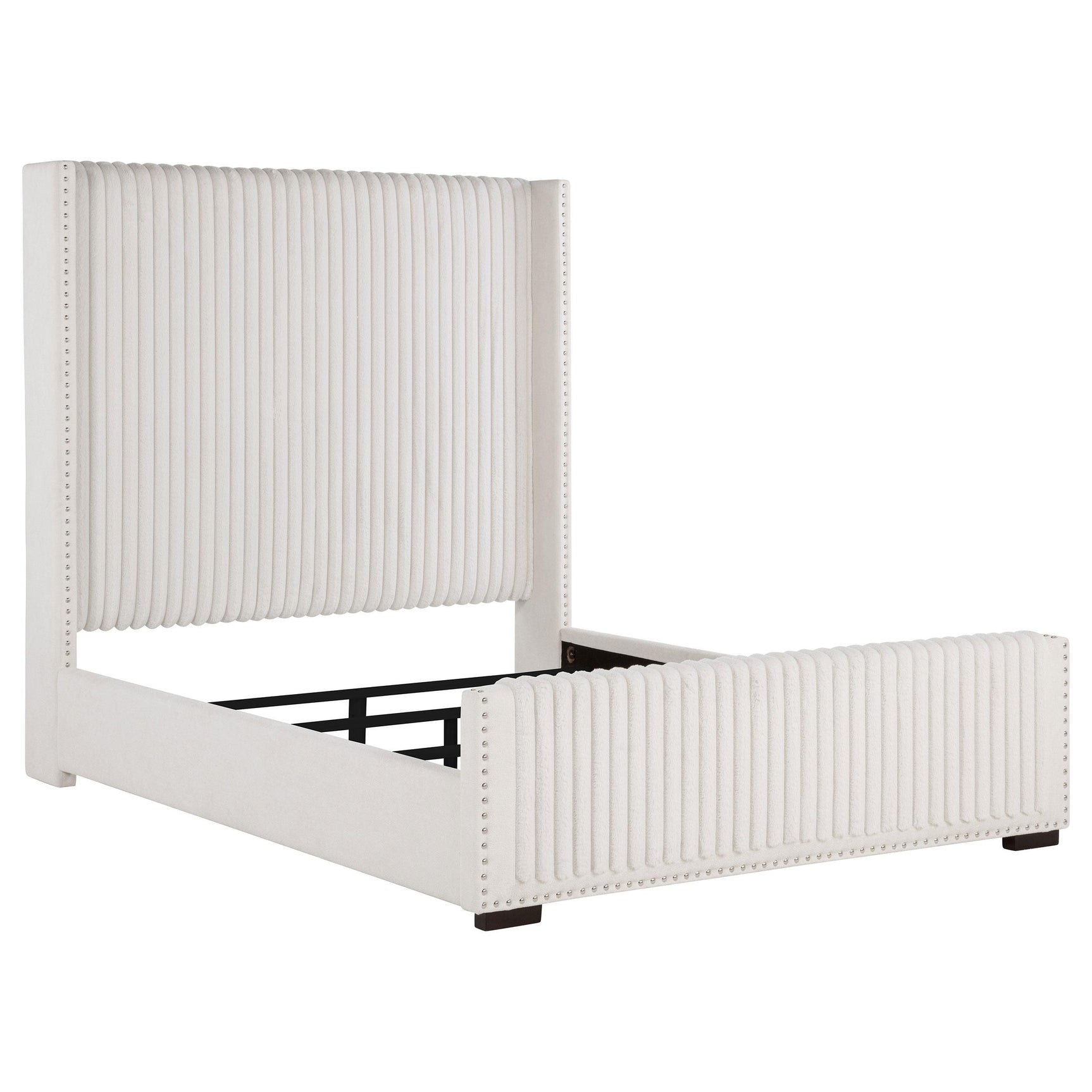 Side view of Natasha queen wingback bed in cream