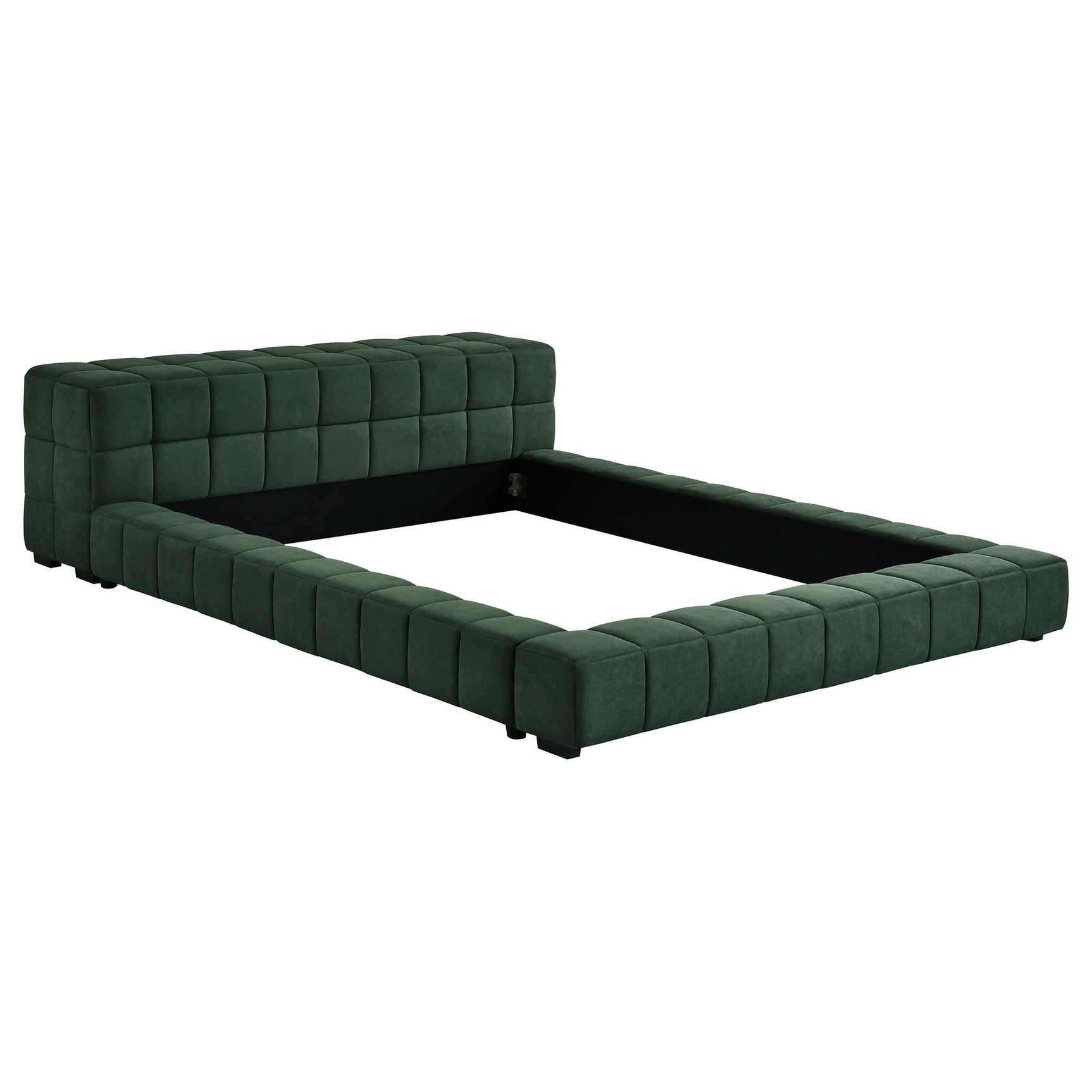 Close-up of tufted fabric headboard on Trinity Upholstered Eastern King Bed