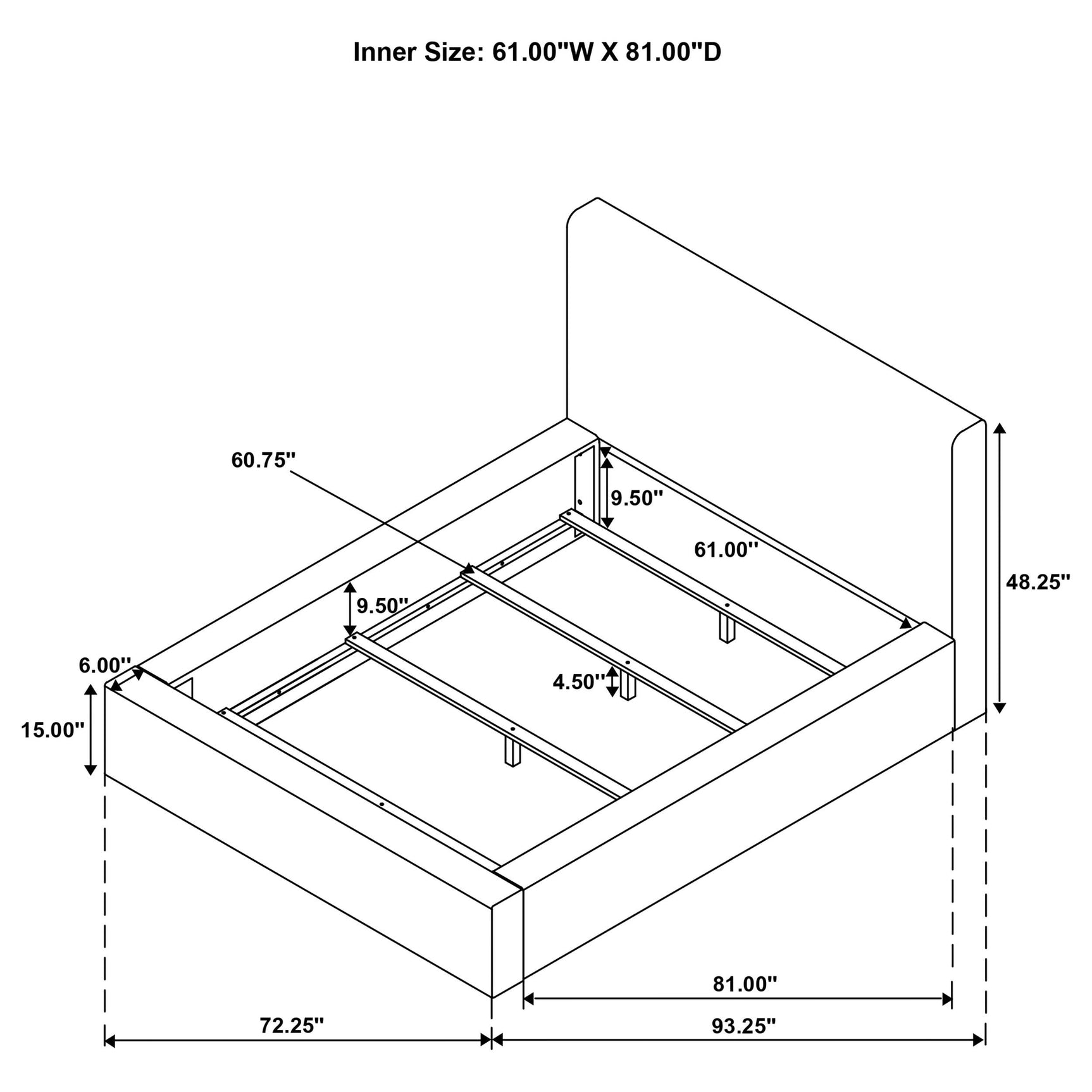 Queen bed frame corner and detail