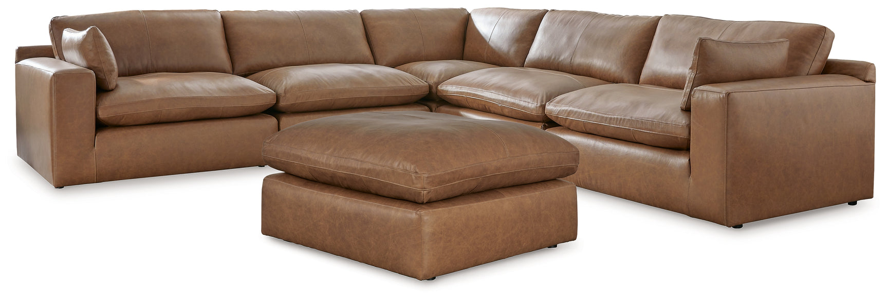 Emilia Caramel 5-Piece Sectional with Ottoman sectional sofa side view