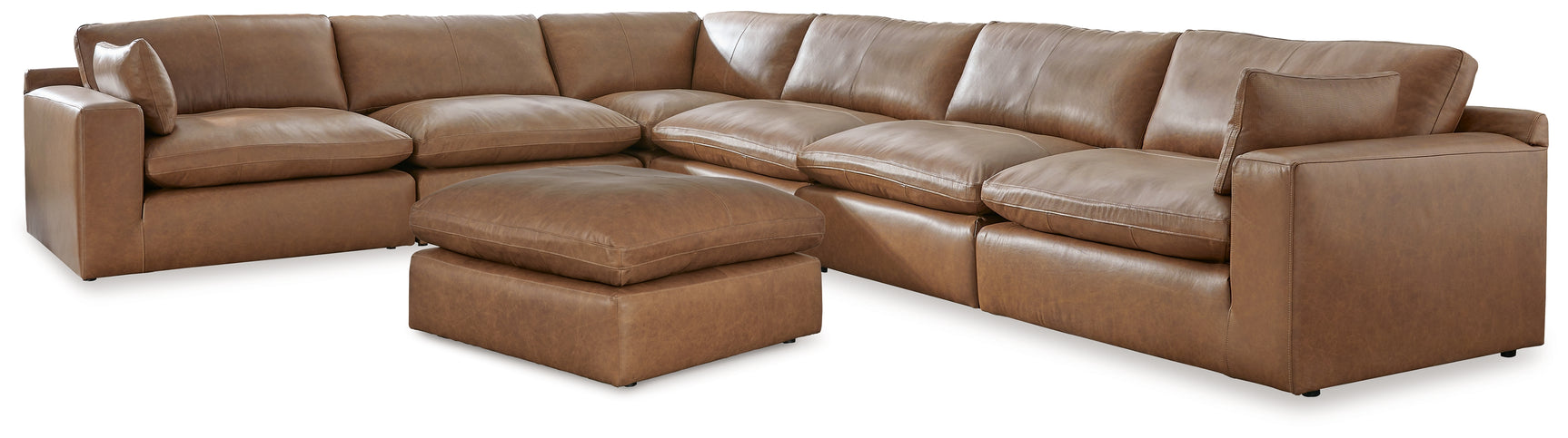 Side view of Emilia Caramel 6-Piece Sectional sofa with Ottoman