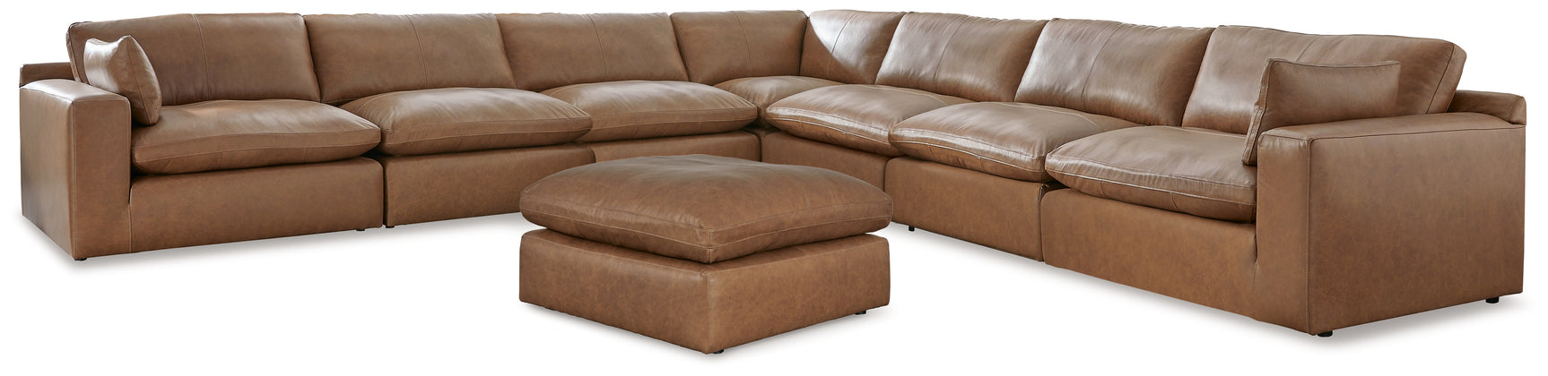 Side view of Emilia Caramel 7-Piece Sectional Sofa with Ottoman