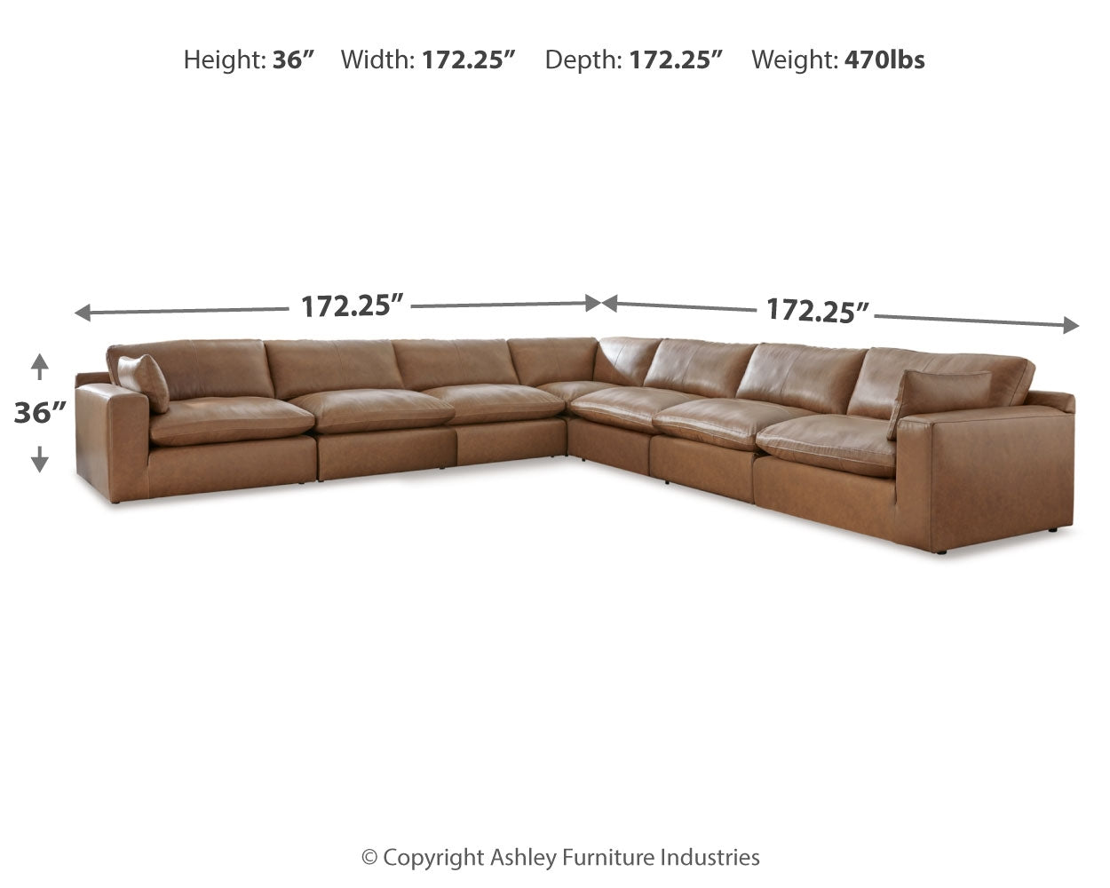 Dimension details of Emilia Caramel Sectional Sofa