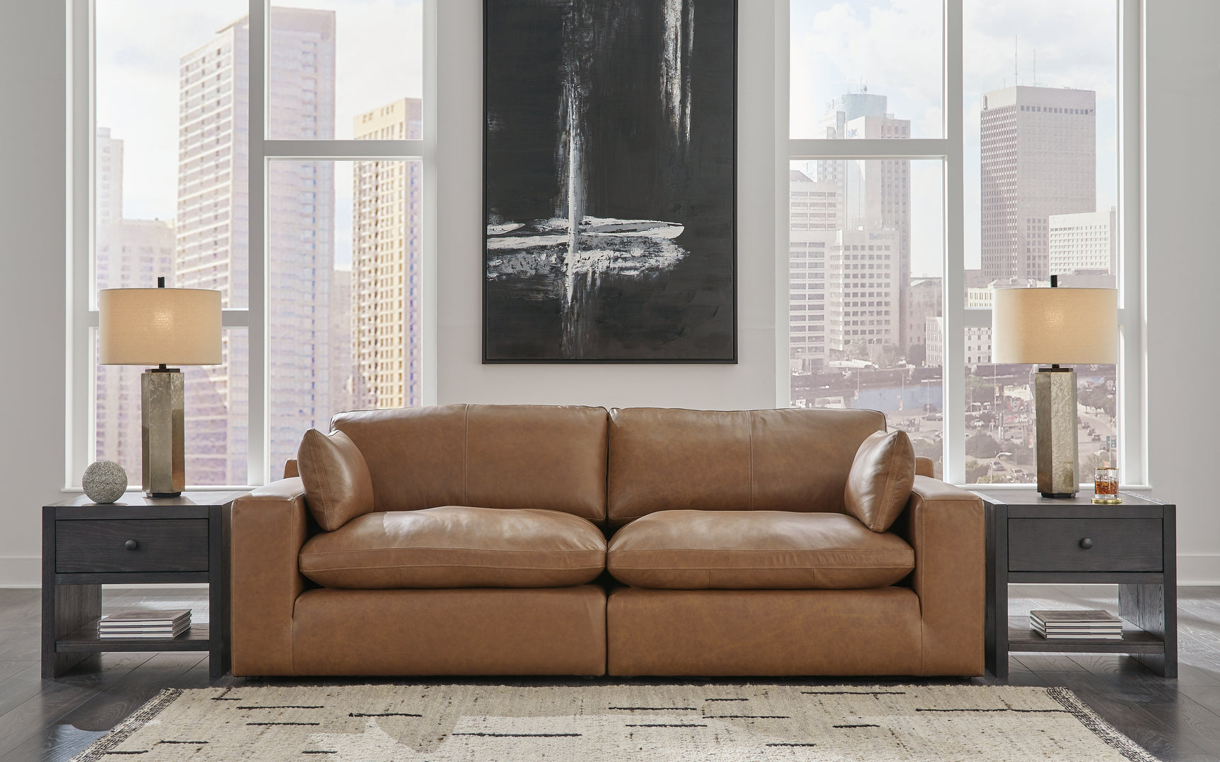 Close-up detail view of Emilia Caramel Sofa and Loveseat upholstery