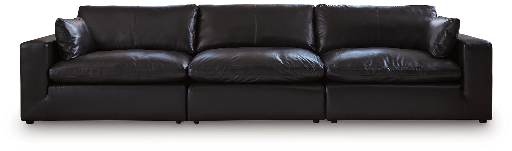 Side angle of Emilia Black Leather 3-Piece Sectional Sofa