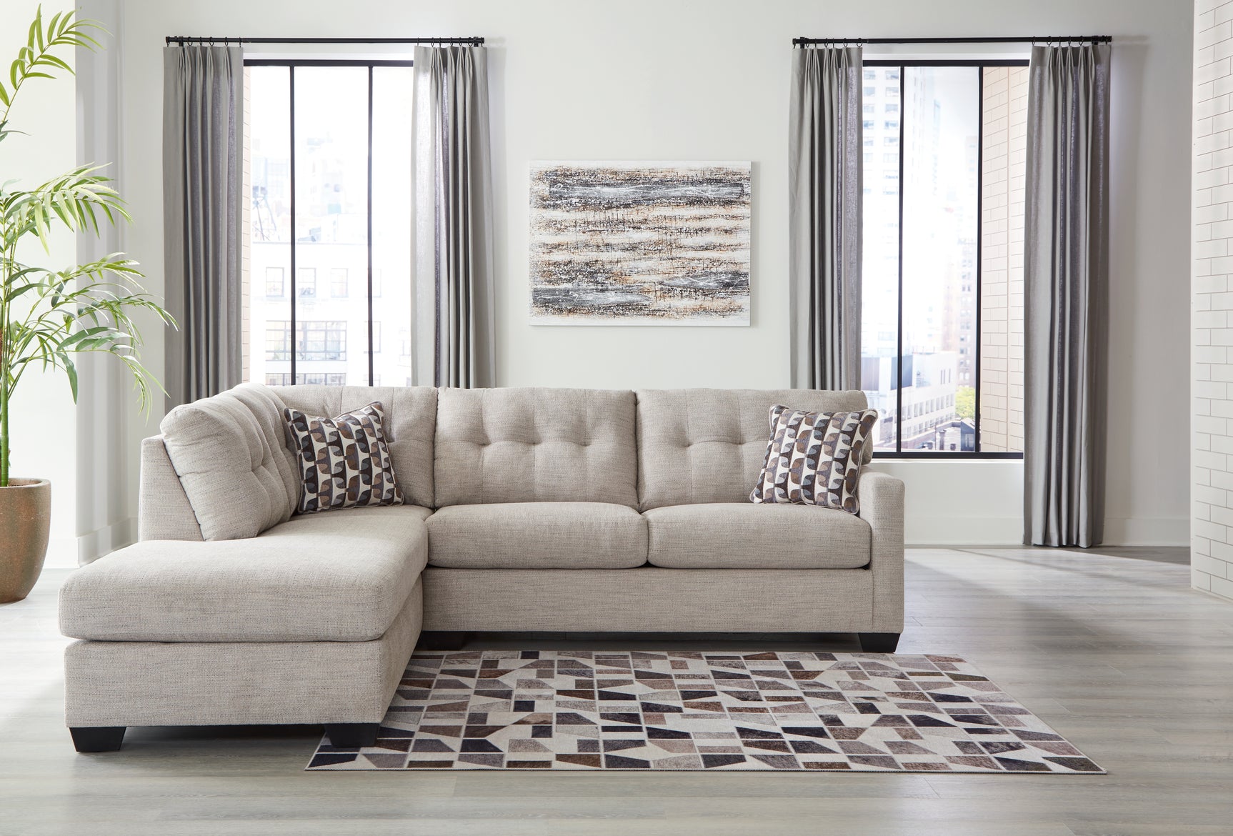 room view of Mahoney Pebble 2-Piece Sectional with Ottoman sectional sofa set