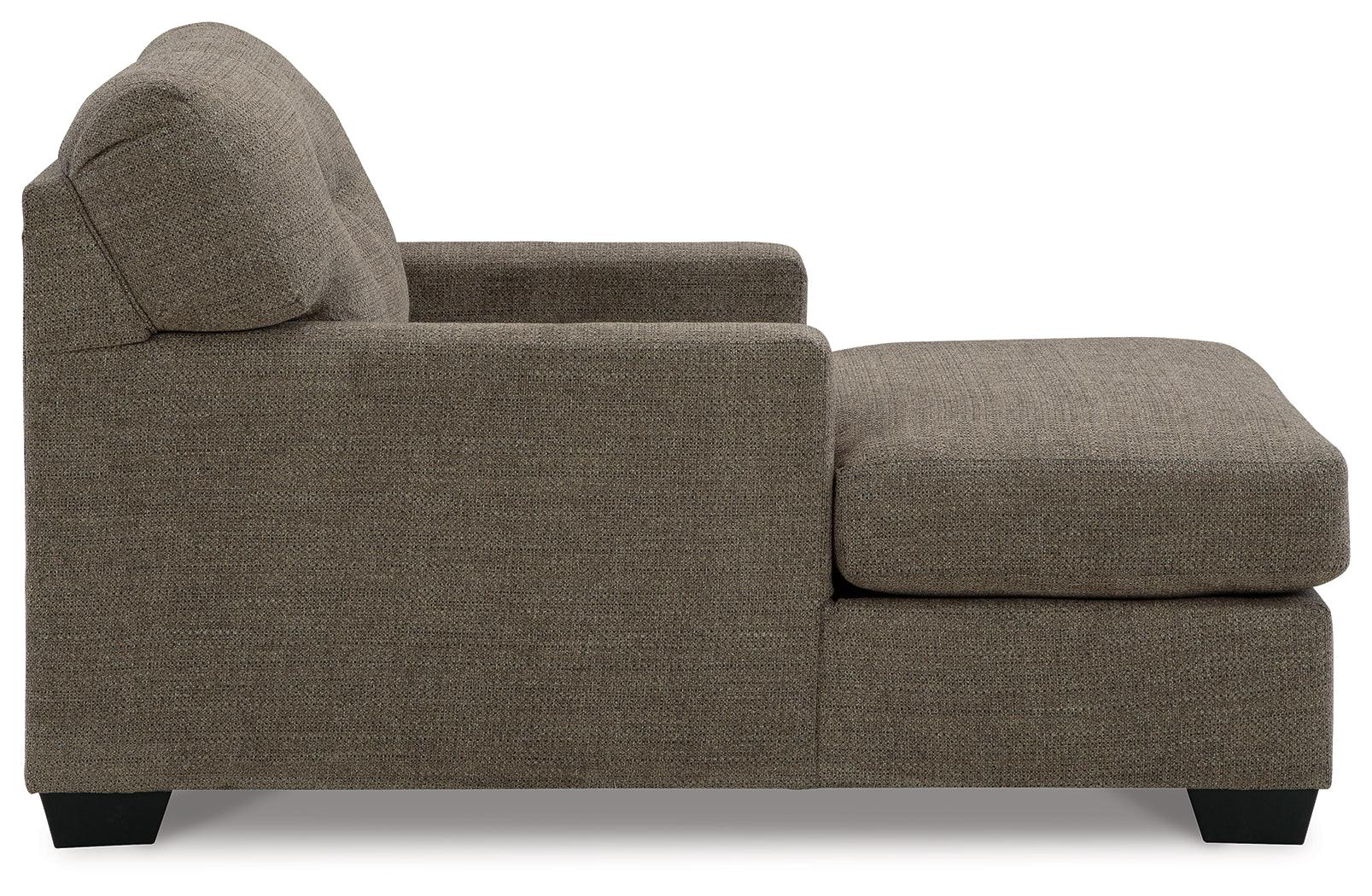 Mahoney Chocolate Chenille Chaise Lounge side profile