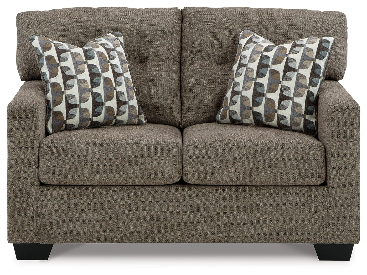Mahoney Chocolate Sofa and Loveseat head-on view