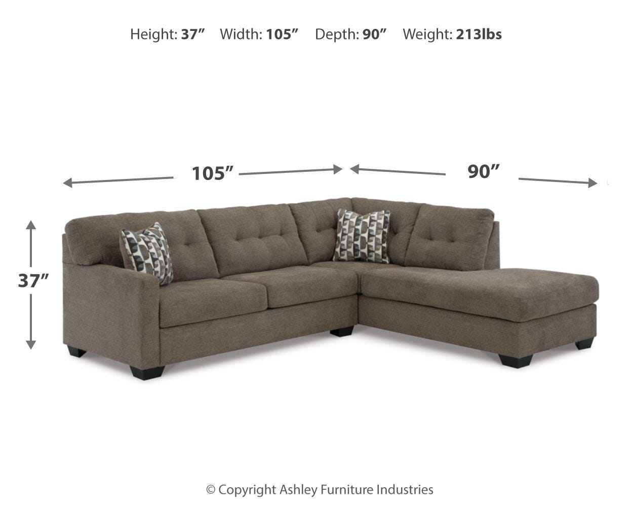 Mahoney Chocolate 2-Piece Sectional with Ottoman - image 7
