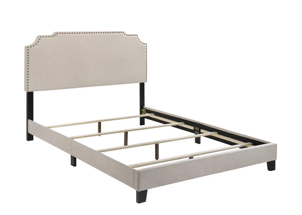 Tamarac Upholstered Nailhead Eastern King Bed Beige - Ella Furniture
