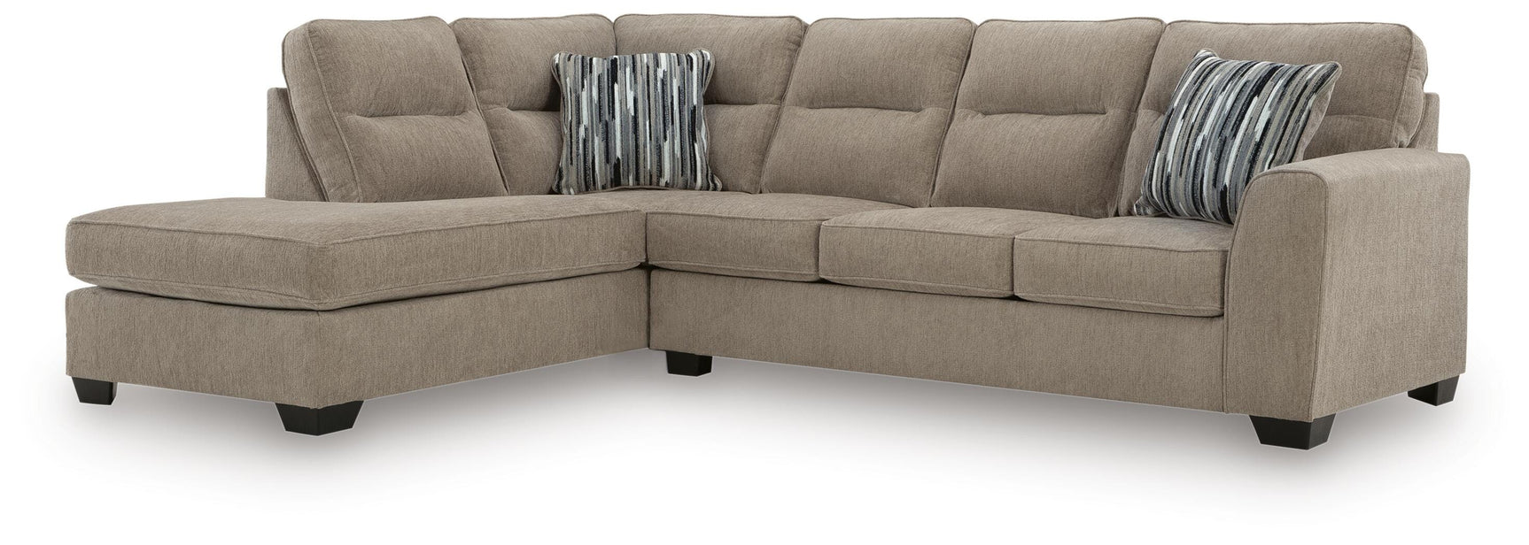 Side view of Olten Mocha Chenille sectional sofa with chaise