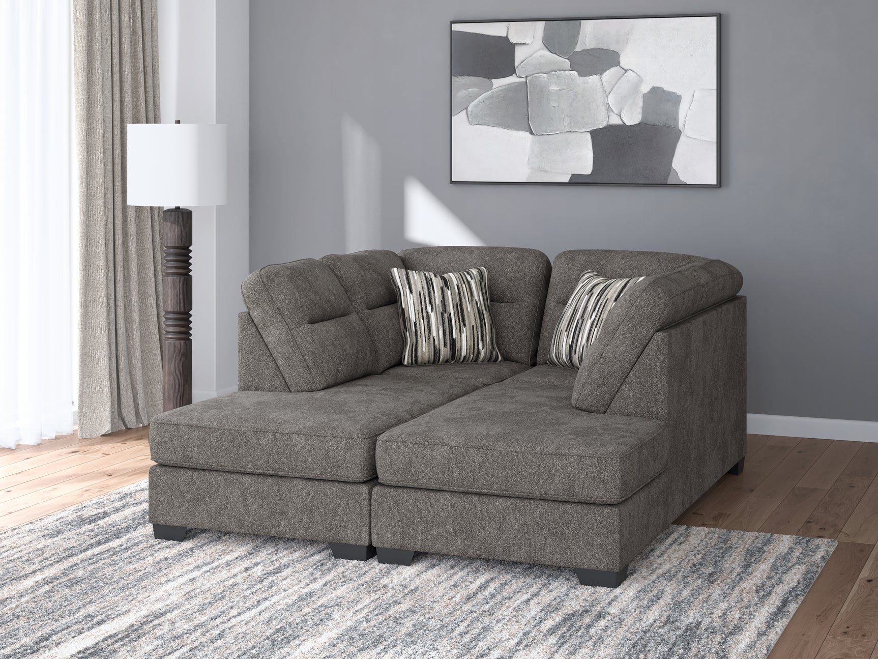 Olten Graphite Chenille 2-Piece Super Chaise sectional detailed fabric close-up