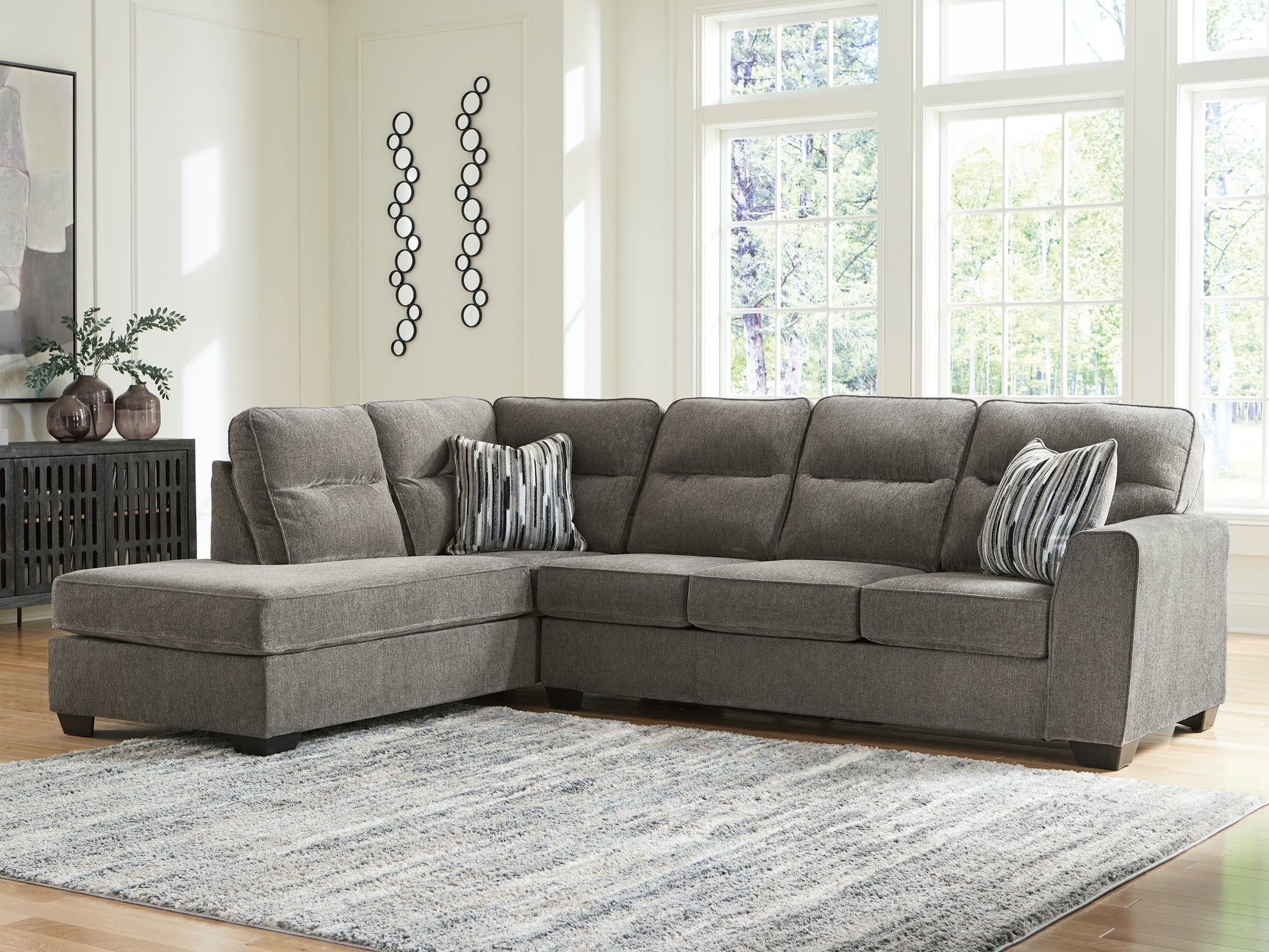 room view of Olten Graphite Chenille 2-Piece Sectional with Chaise in living space