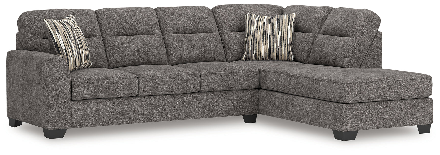 angled close-up of chenille upholstery and cushioning on Olten sectional